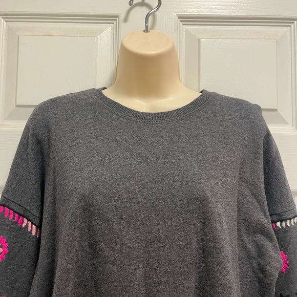 BODEN Jasmine Gray Sweater Dress Embroidered Sleeves - Size 12 L/ 12 Long- EUC - Picture 6 of 12